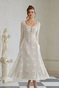 Céline White Flared Crochet Knit Midi Dress