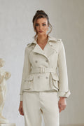 Melanie White Double-Breasted Leather Biker Jacket