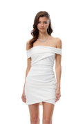 Imelda White Off Shoulder Ruched Mini Dress