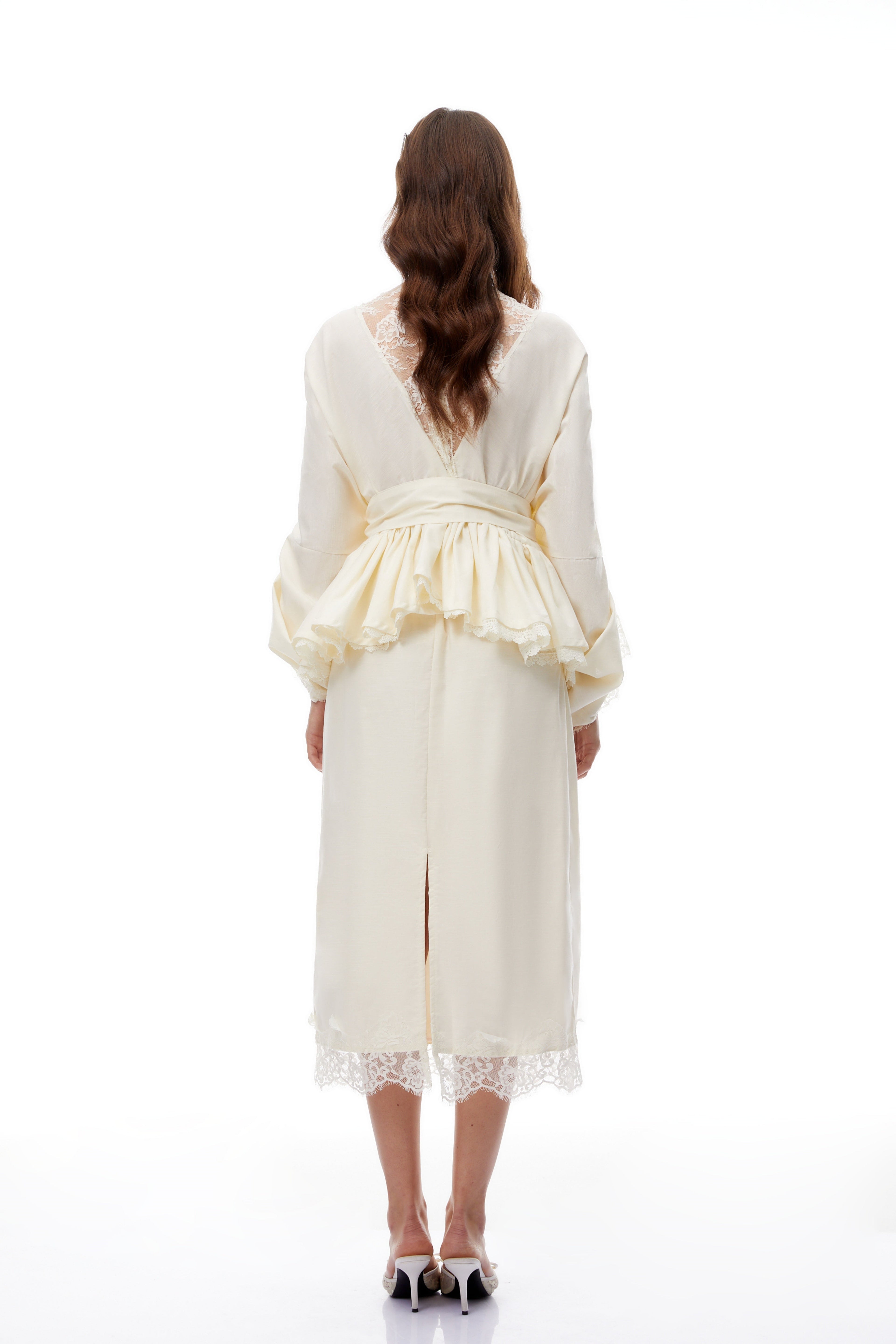 Madge White Lace Panel Blouse & Skirt Set