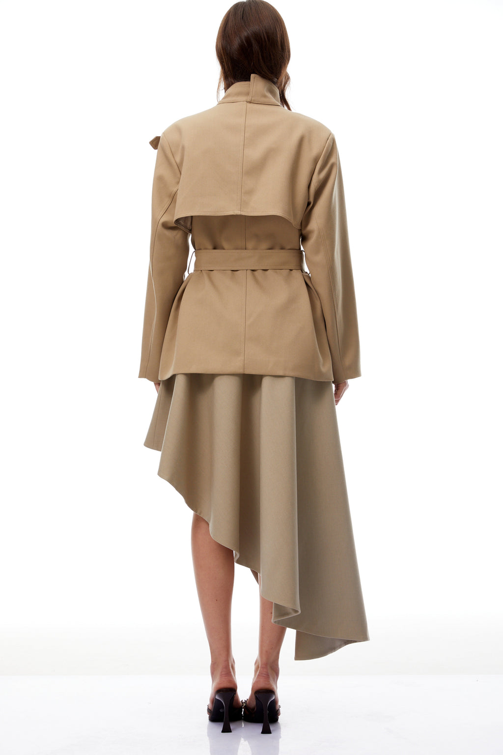Daria Khaki Belted Asymmetrical Trench Coat