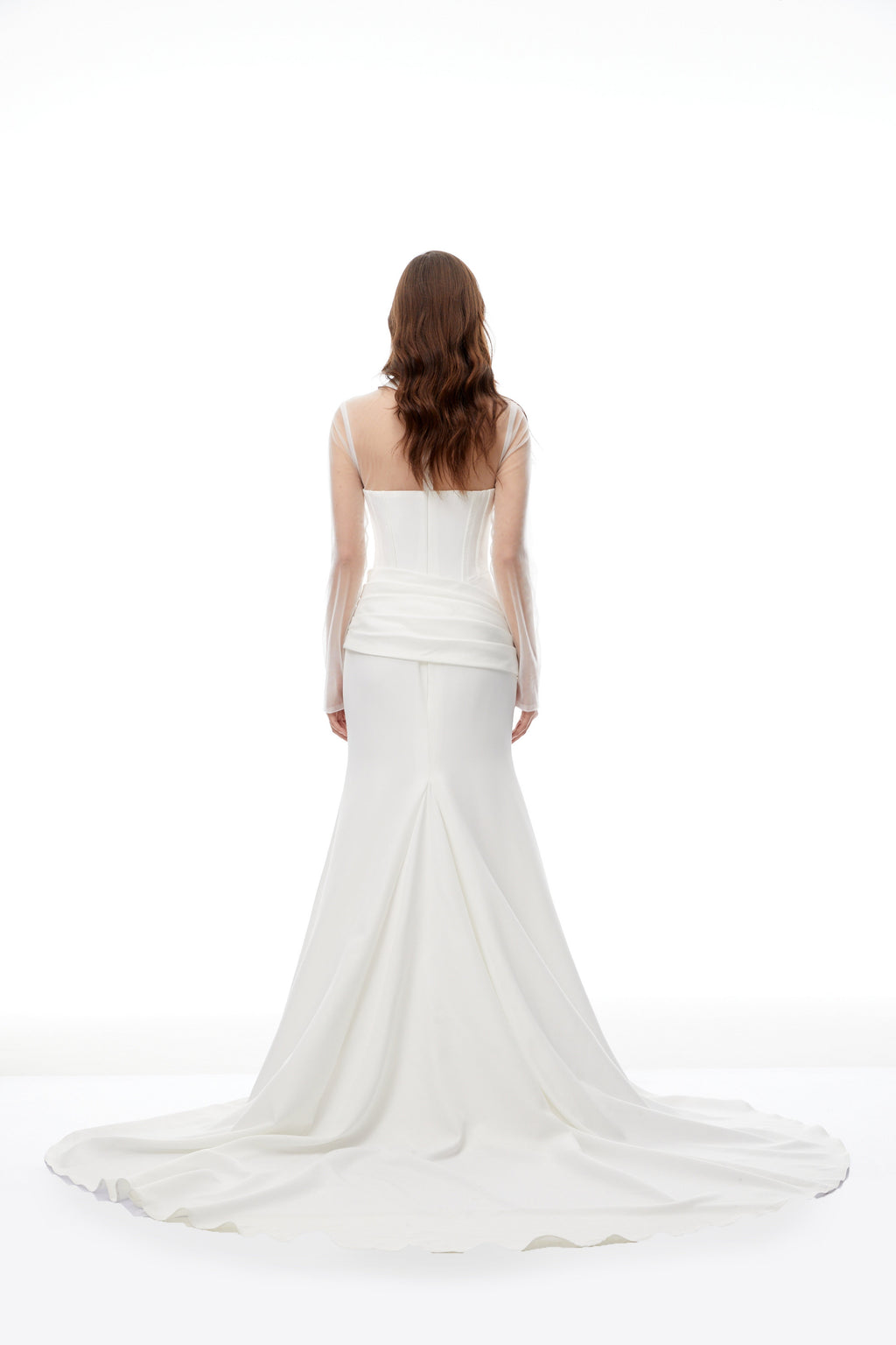 Ivana White Train Design Corset Maxi Dress