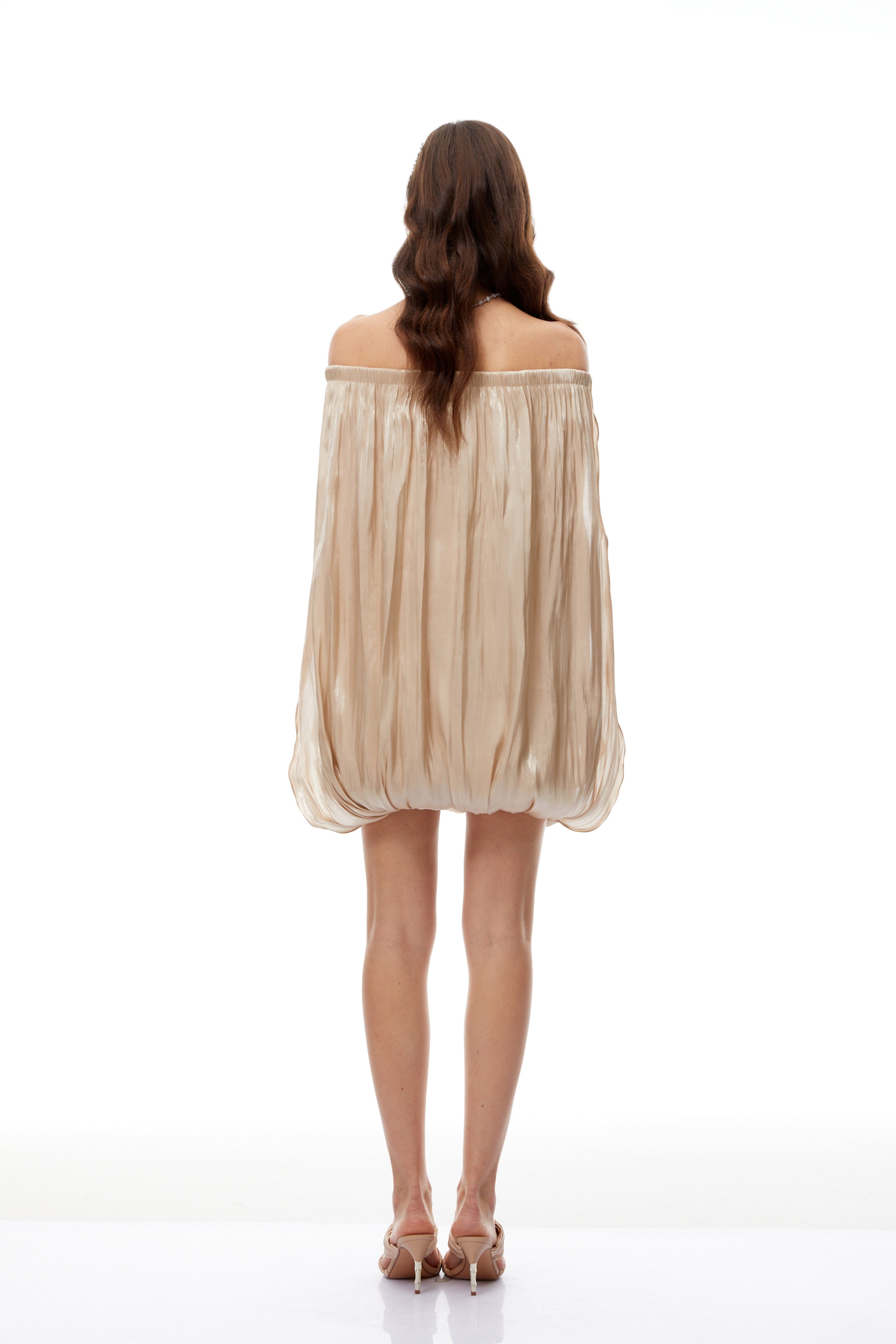 Anastasia Neutral Draped Glossy Mini Dress