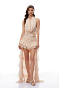Raelynn Neutral Ruched Chiffon Top & Skirt Set