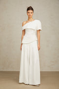 Adèle creased top & trousers matching set in White