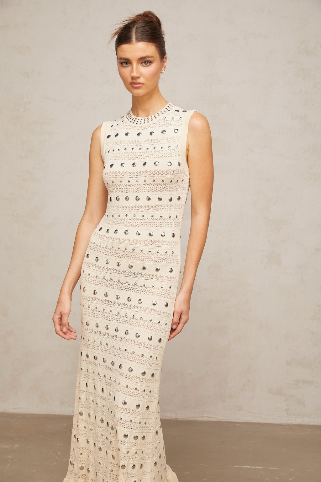 Chloé studded crochet-knit maxi dress in Neutrals