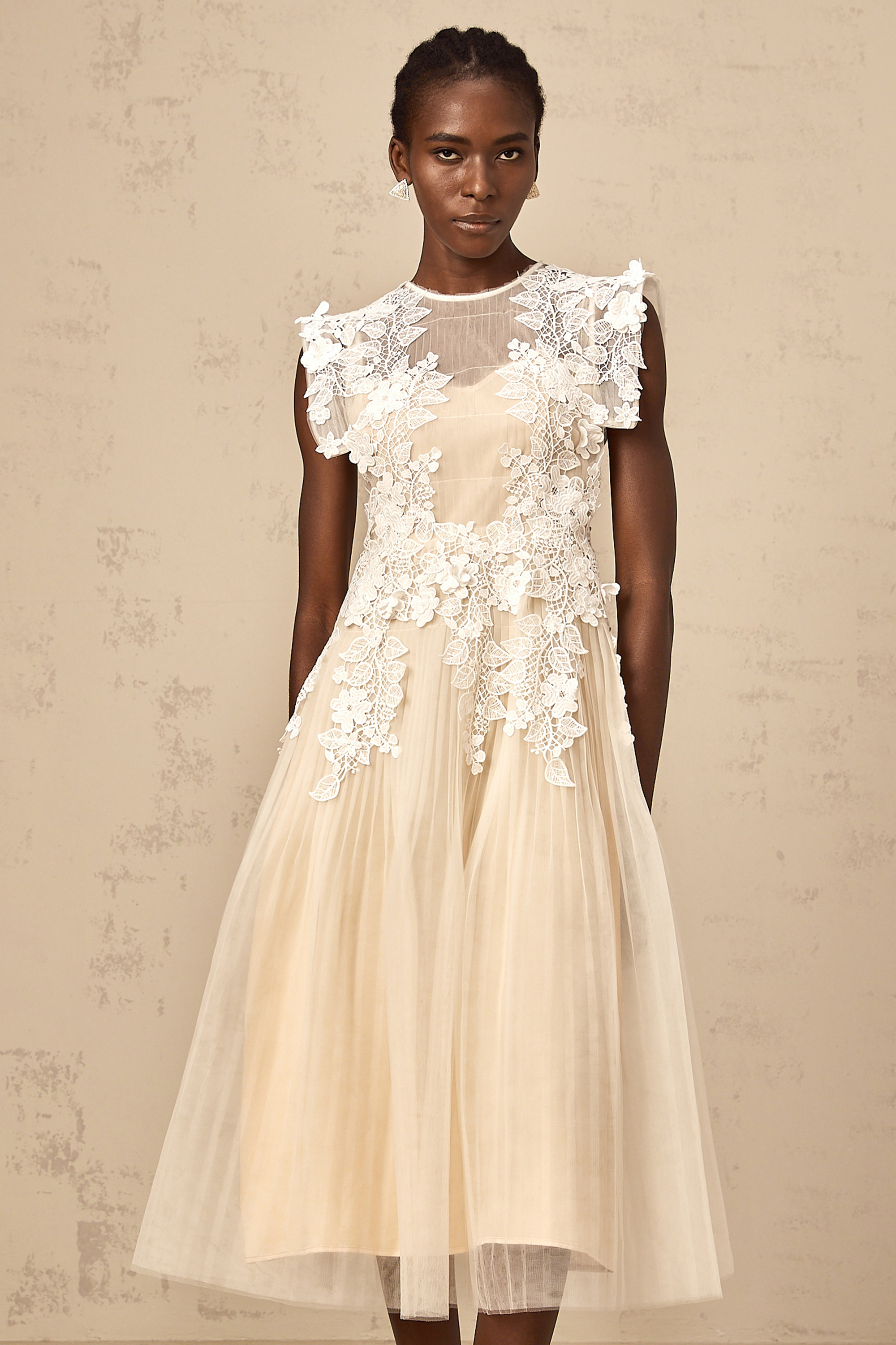 Annabelle flower-appliqué tulle midi dress