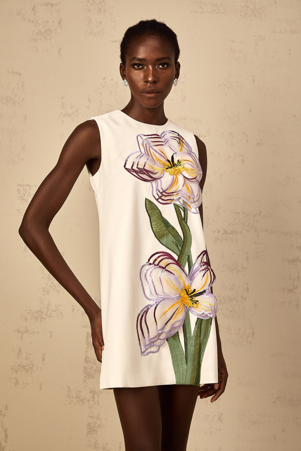 Irène White Sequin Floral Embroidered Mini Dress