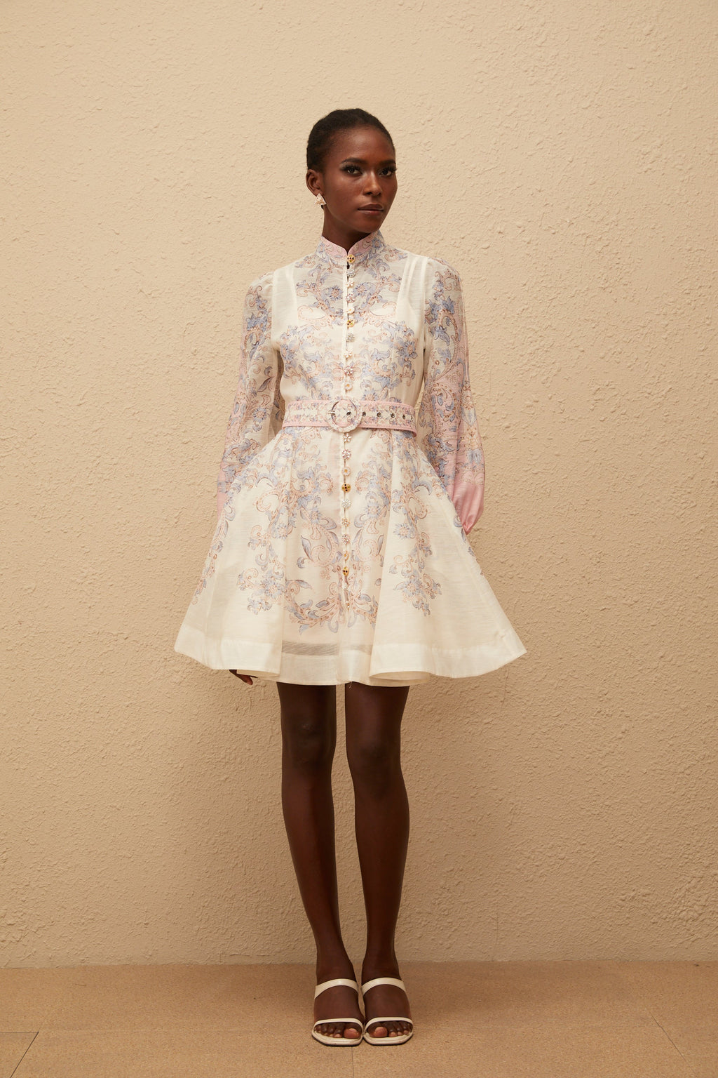 Fabienne Neutral Floral Print Mini Dress