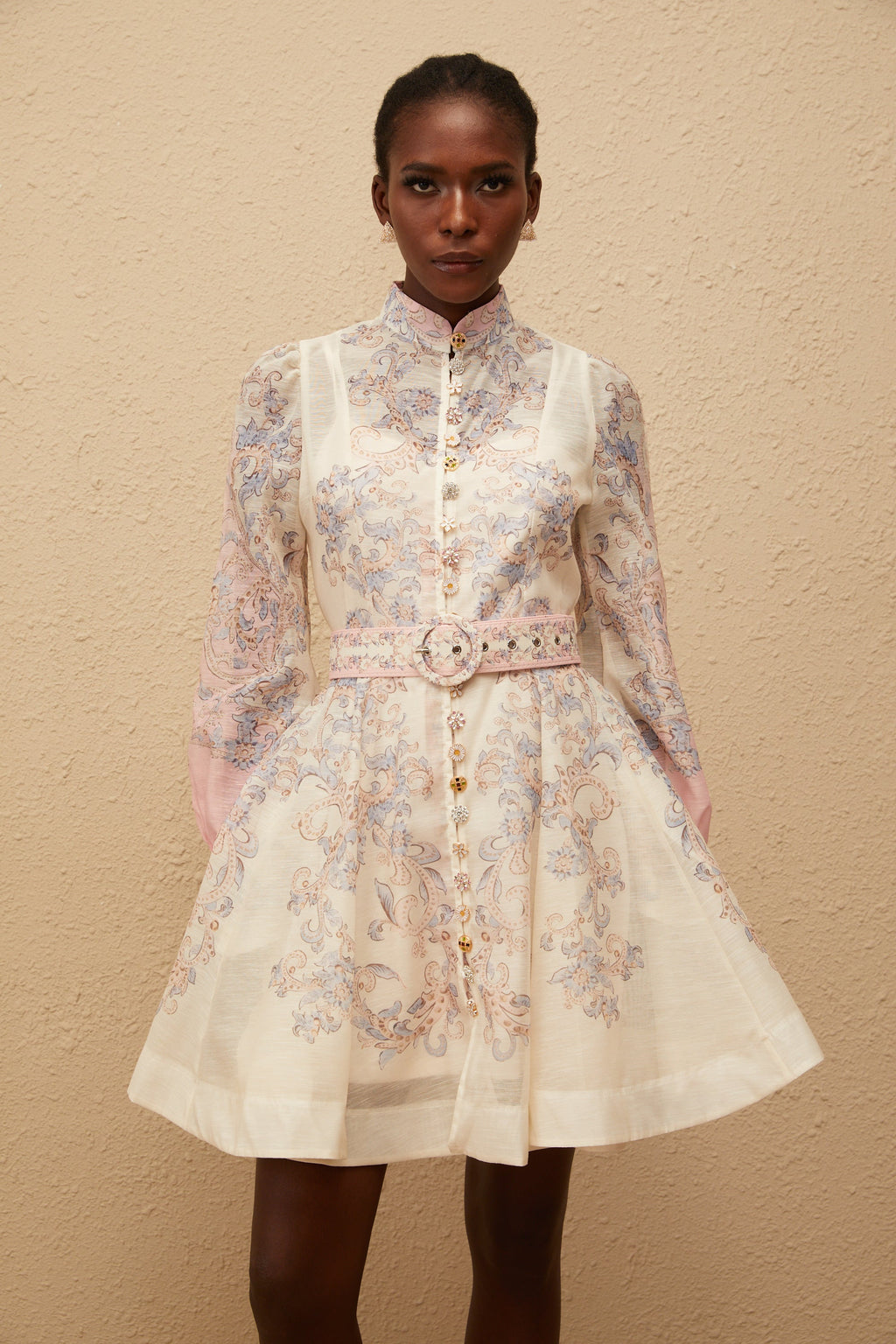 Fabienne Neutral Floral Print Mini Dress