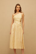 Fabienne Yellow Asymmetrical Striped Midi Dress