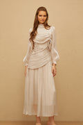 Amour Grey Ruched Glossy Maxi Dress