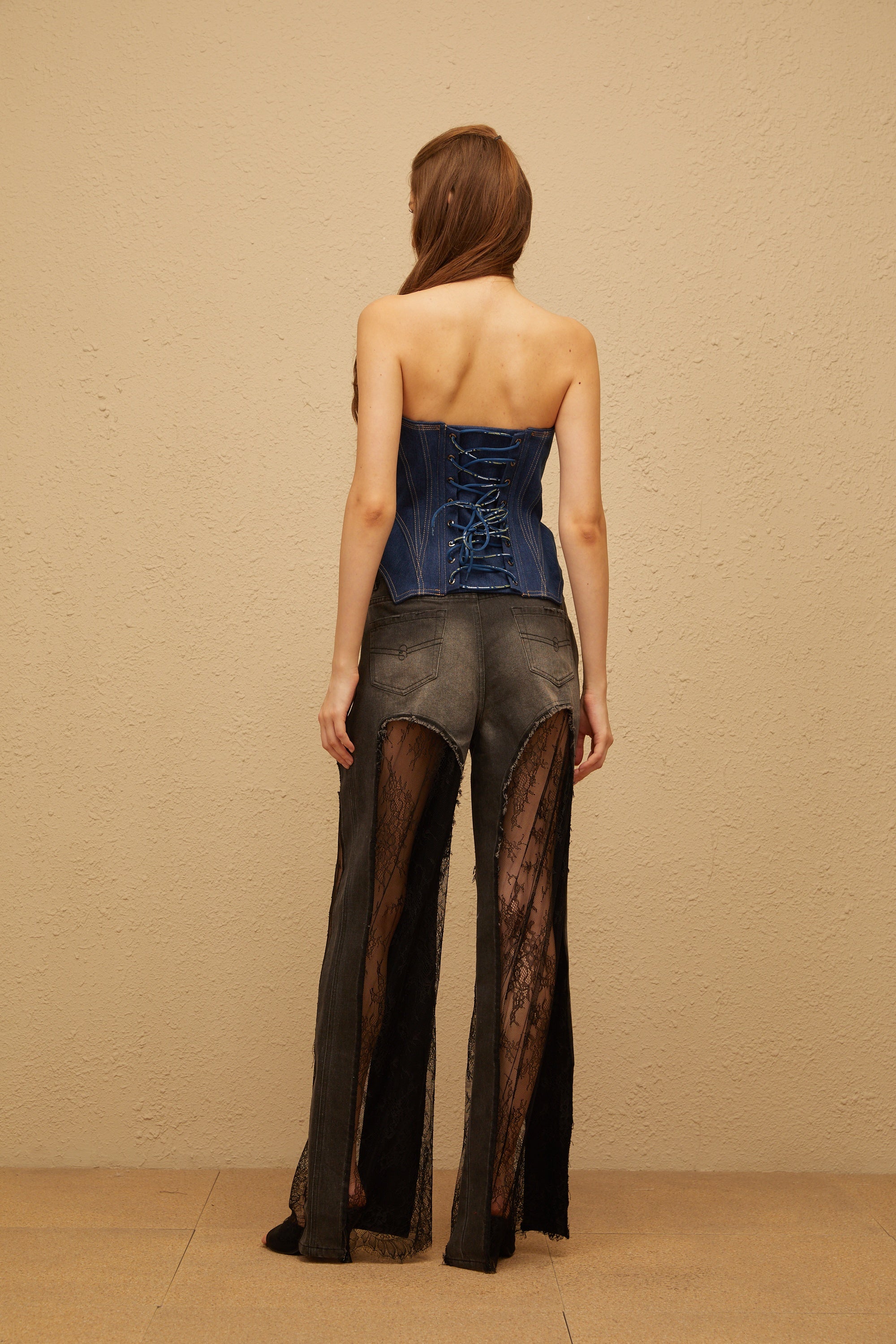Céleste Blue Contrast Stitching Denim Corset Top