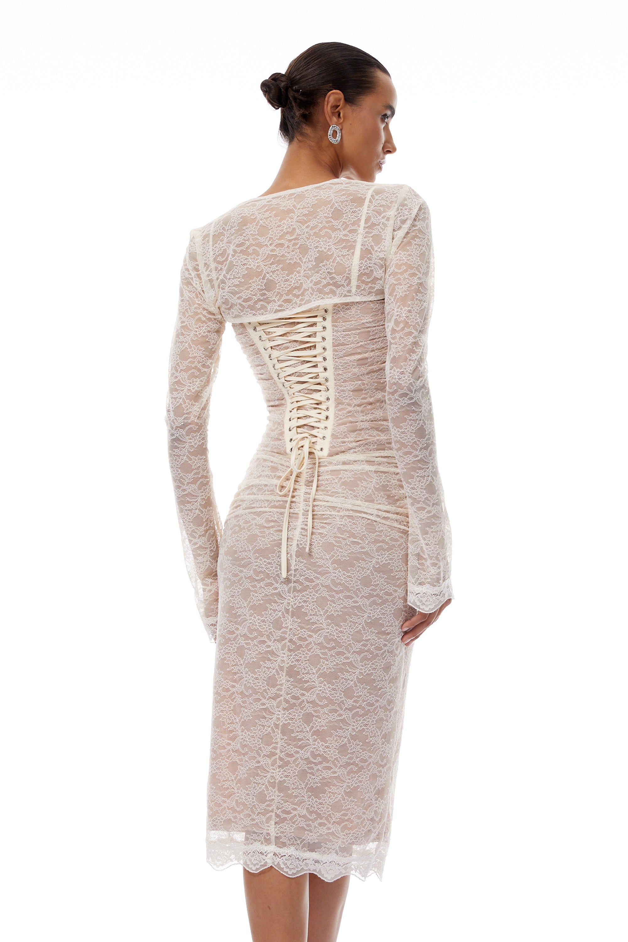 Valérie Neutral Floral Lace Ruched Shawl & Dress Set
