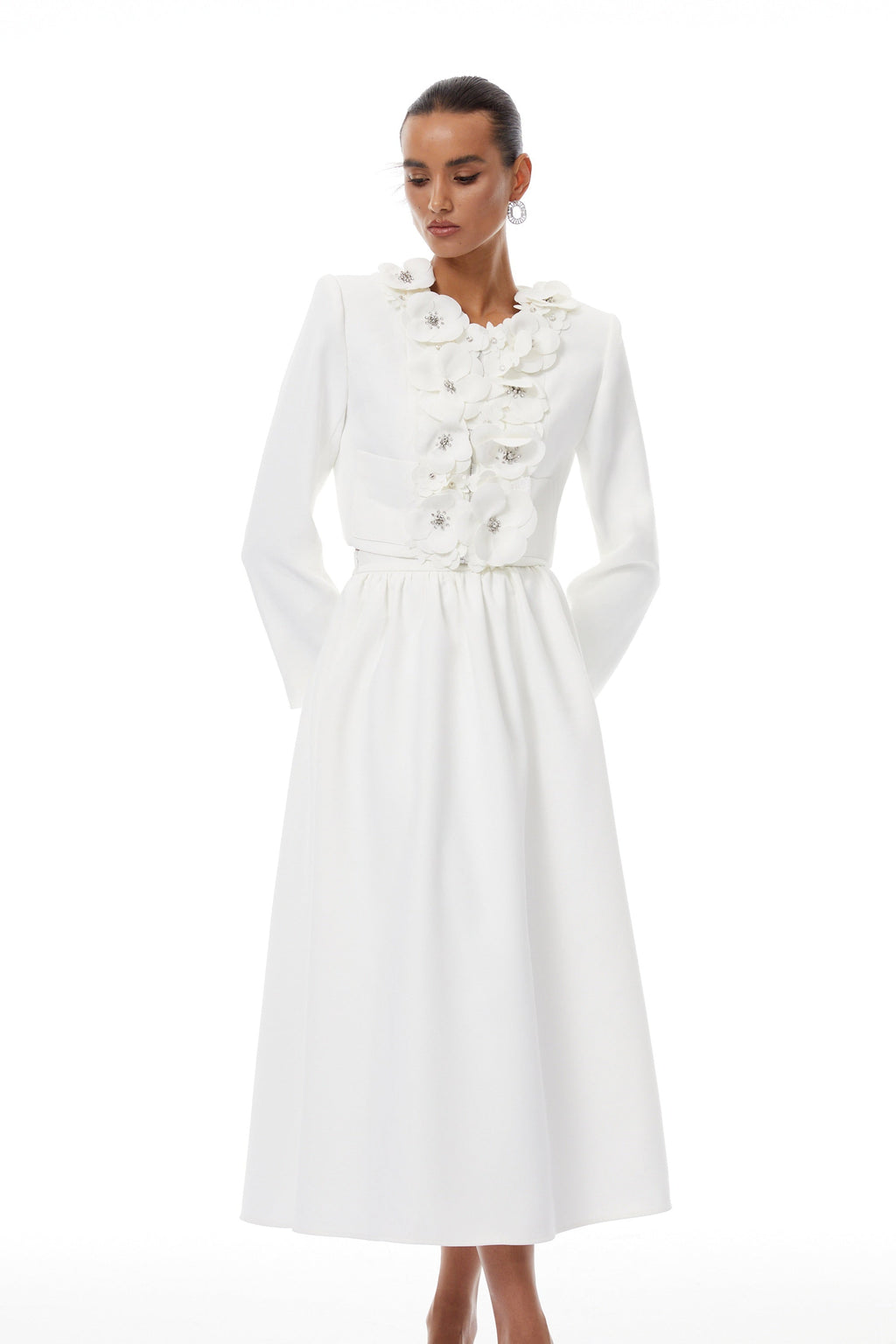 Élodie White Floral Appliqué Jacket & Skirt Set