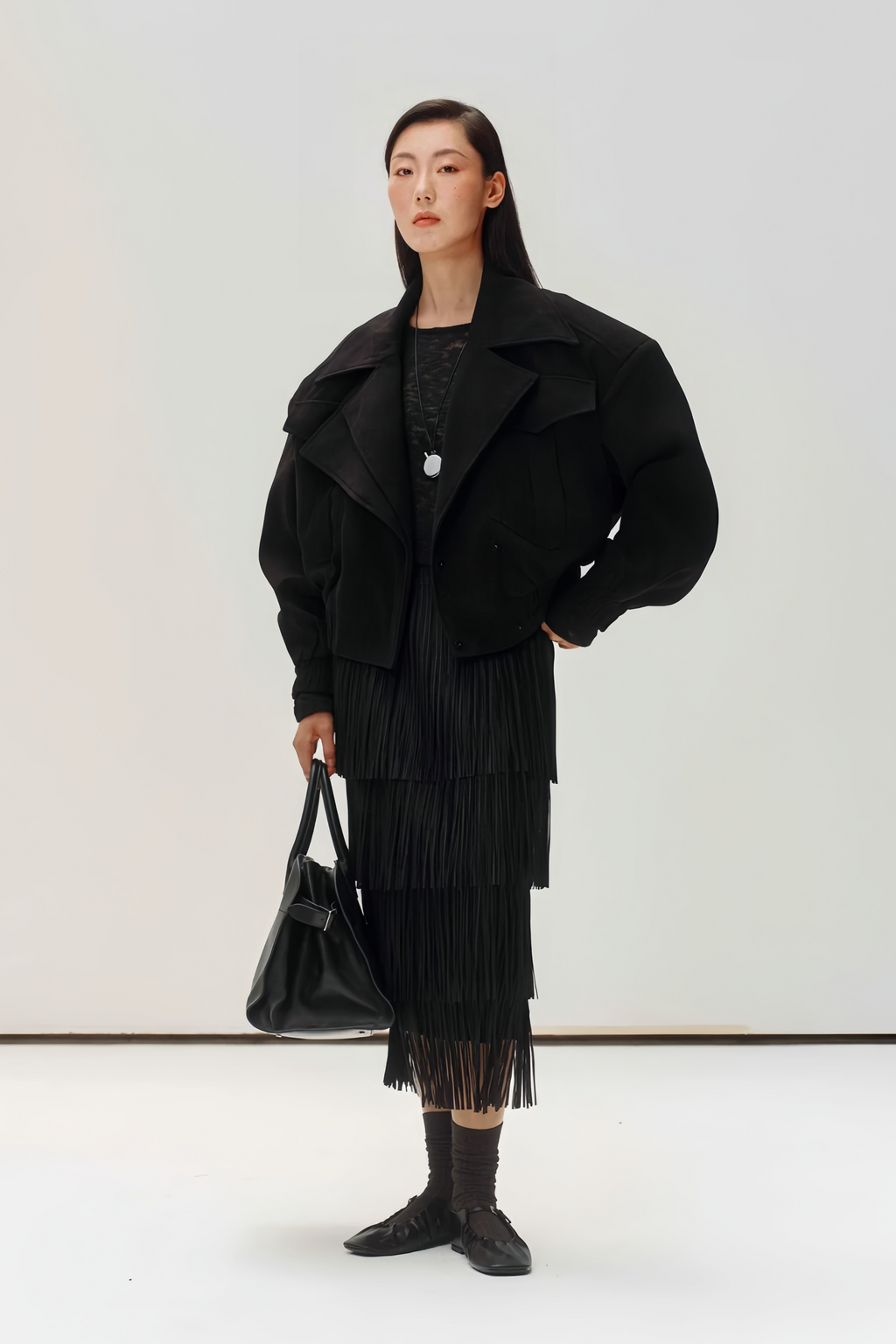 Cinzia Layered Lapel Cropped Jacket