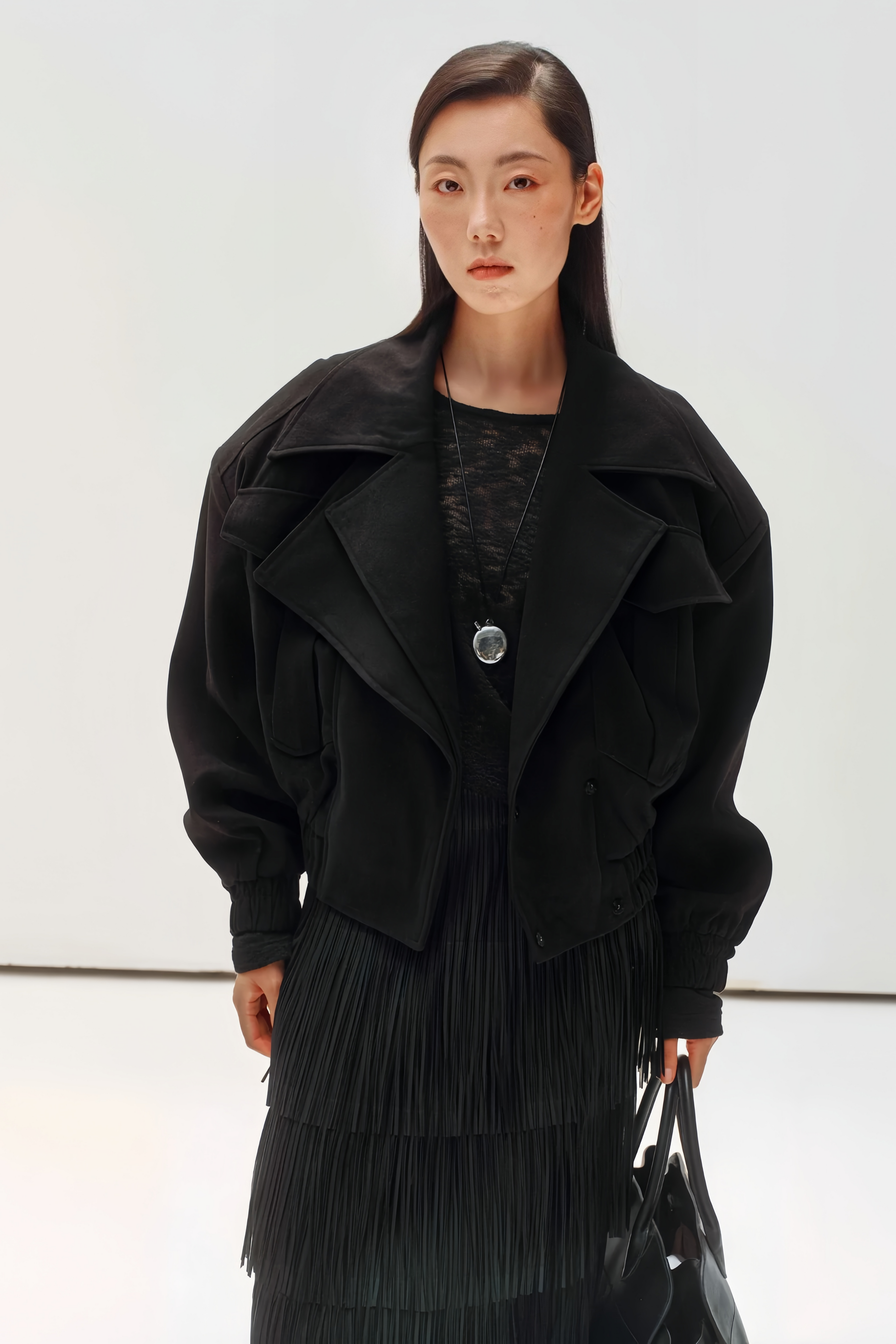 Cinzia Layered Lapel Cropped Jacket