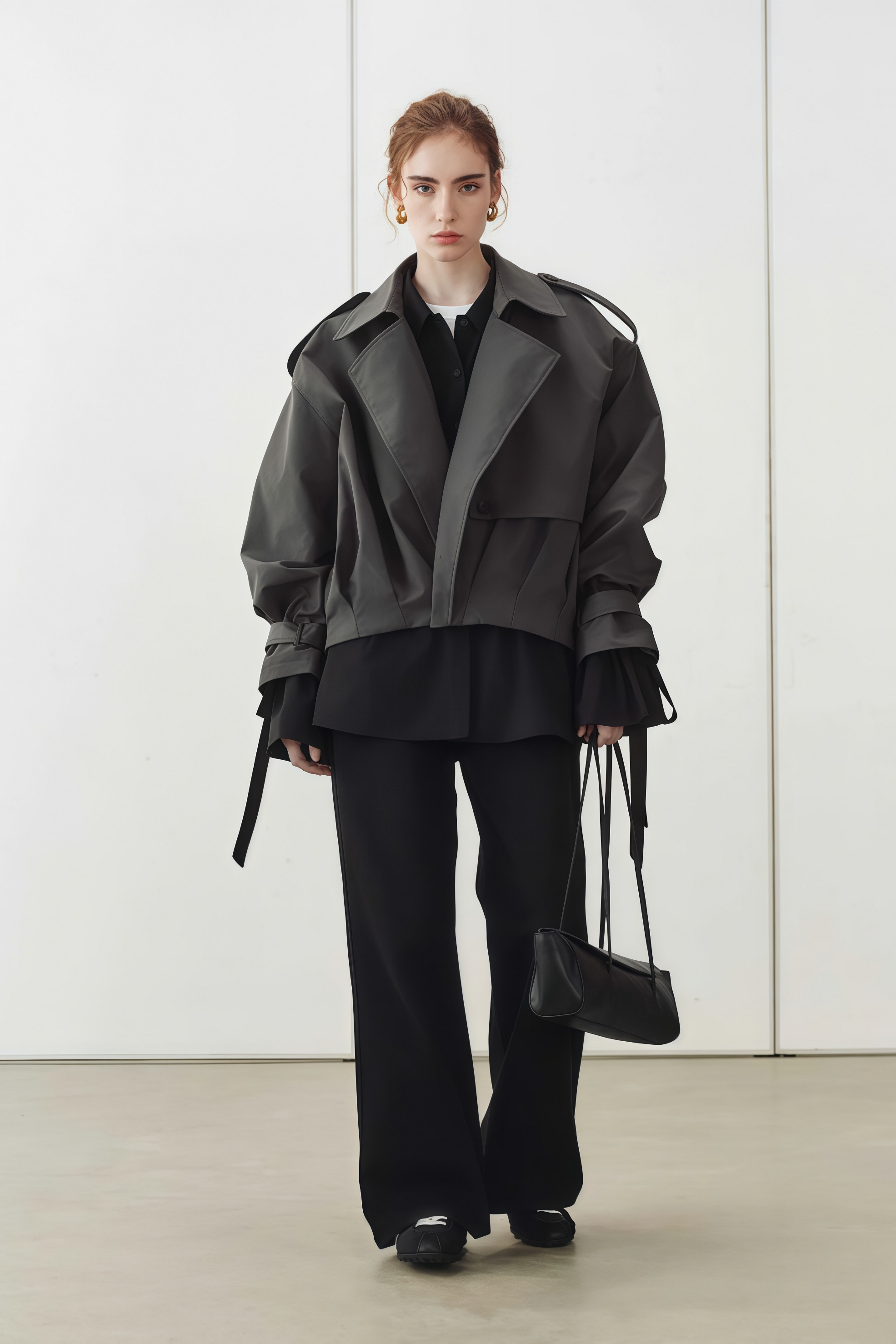 Ariane Grey Pleated Short Trench Coat