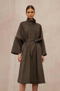 Suzon Charcoal Grey Belted Long Trench Coat
