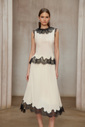 Zsófia Neutral Lace Panel Chiffon Top & Skirt Matching Set