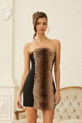 Janvier Brown Strapless Fur Panel Mini Dress