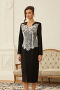 Zephyra Black Lace Corset Panel Midi Dress