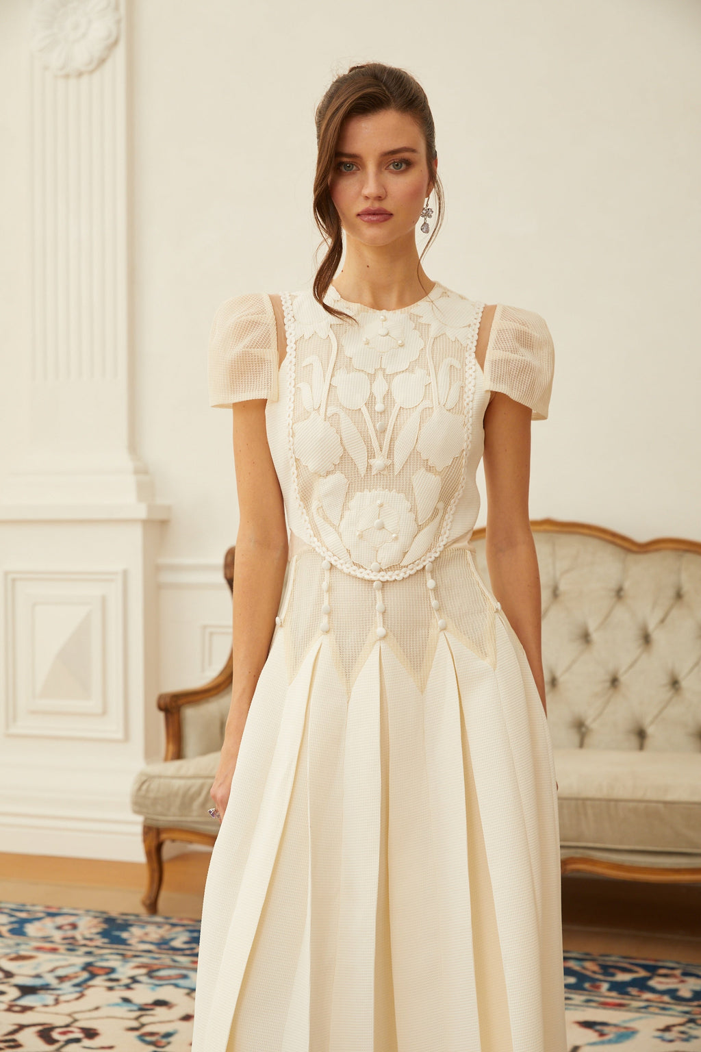 Maelle White Flower Embroidered Maxi Dress