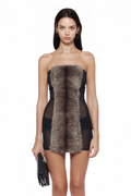 Janvier Brown Strapless Fur Panel Mini Dress