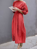Half Sleeves Loose Solid Color Round-neck Maxi Dresses