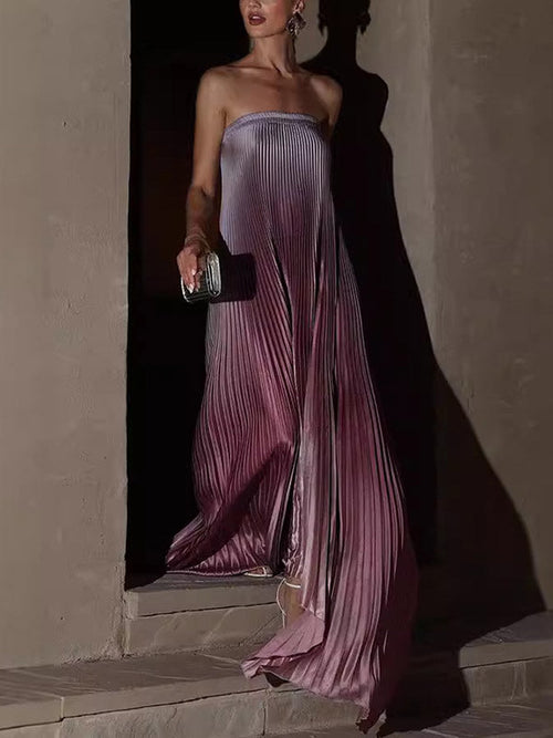 A-Line Loose Elasticity Gradient Pleated Tube Evening Dresses Maxi Dresses