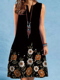 Loose Plus Size Flower Print V-Neck Mini Dresses