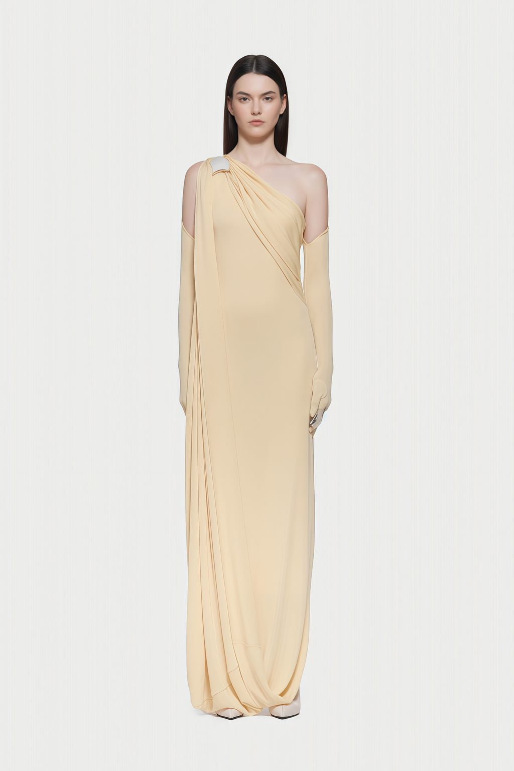 Garance Yellow Draped Asymmetrical Maxi Dress
