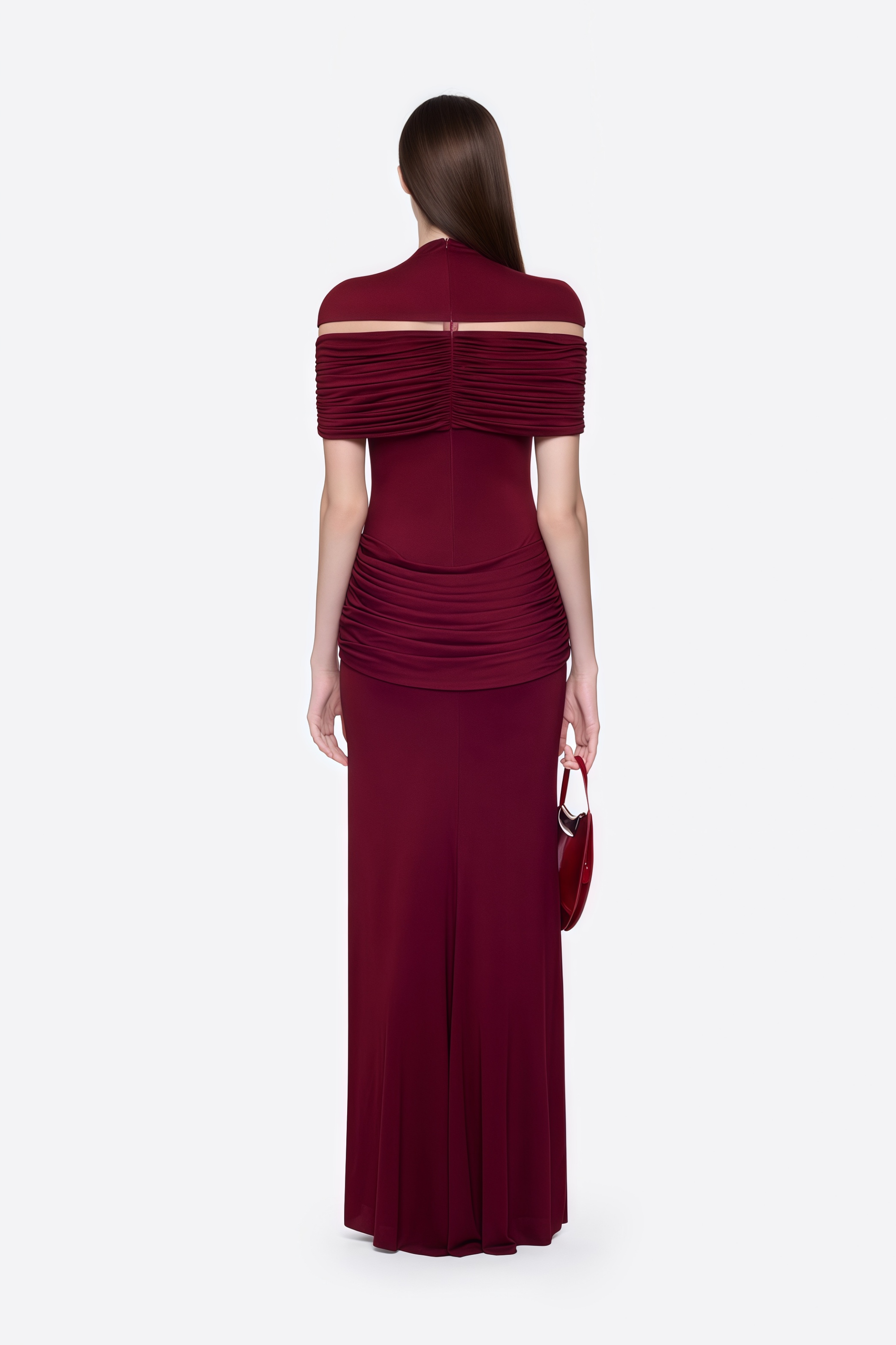 Ylva Red Cape Detail Ruched Maxi Dress
