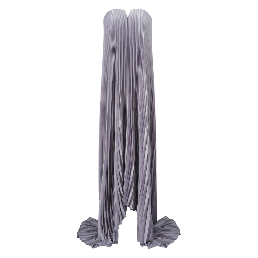 Satiné Purple Fully-pleated Maxi Dress