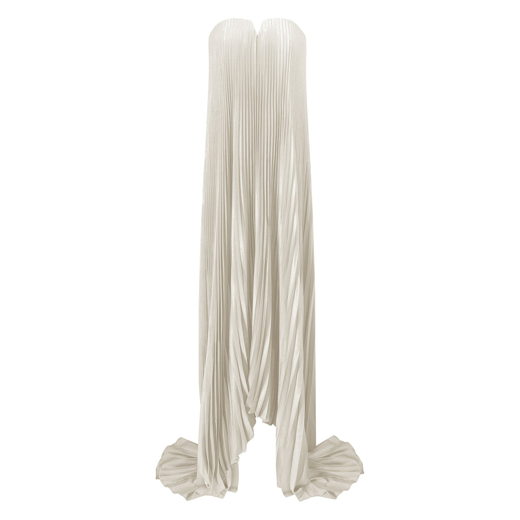 Satiné Gold Fully-pleated Maxi Dress