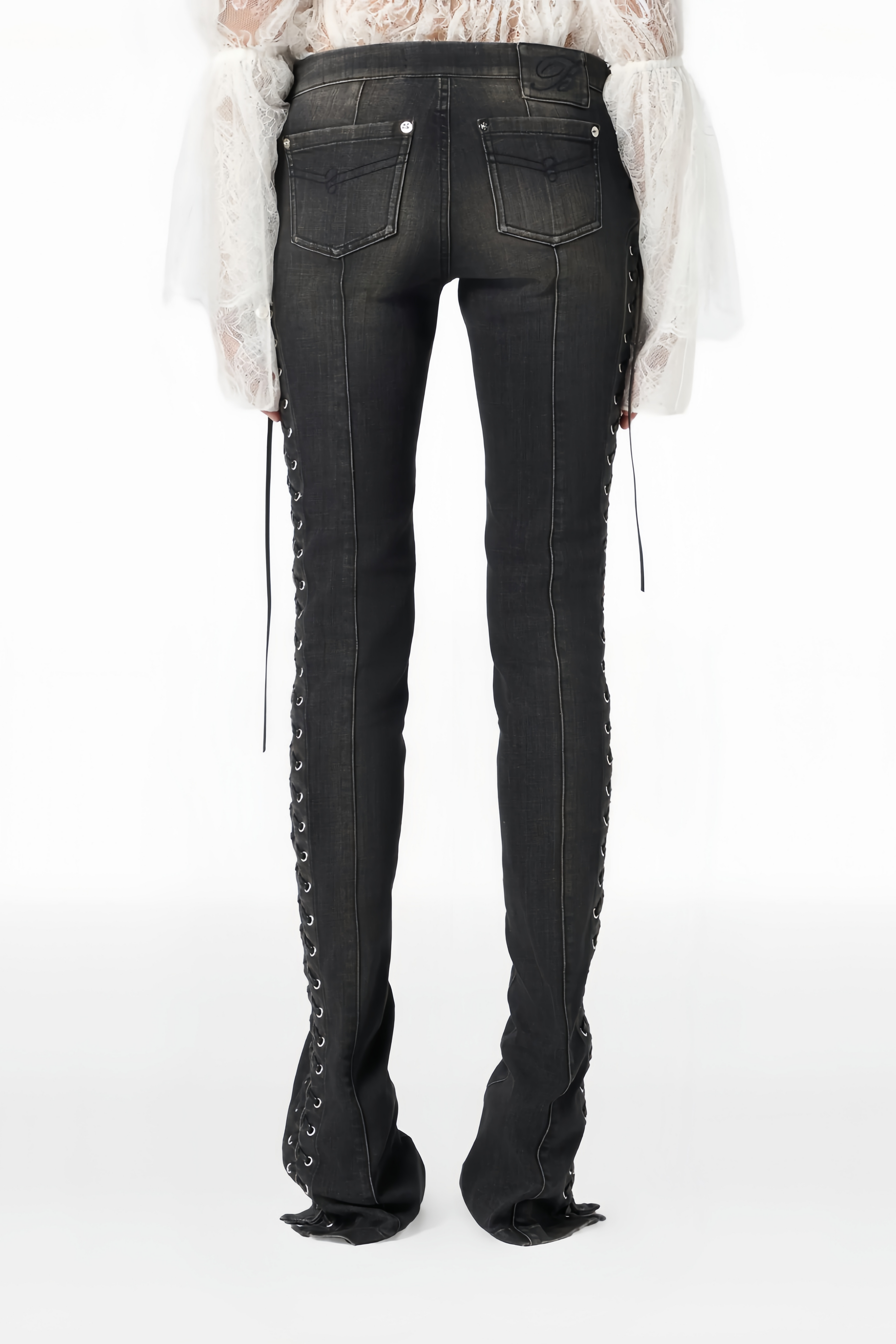 Vera Black Lace Up Flared Skinny Jeans