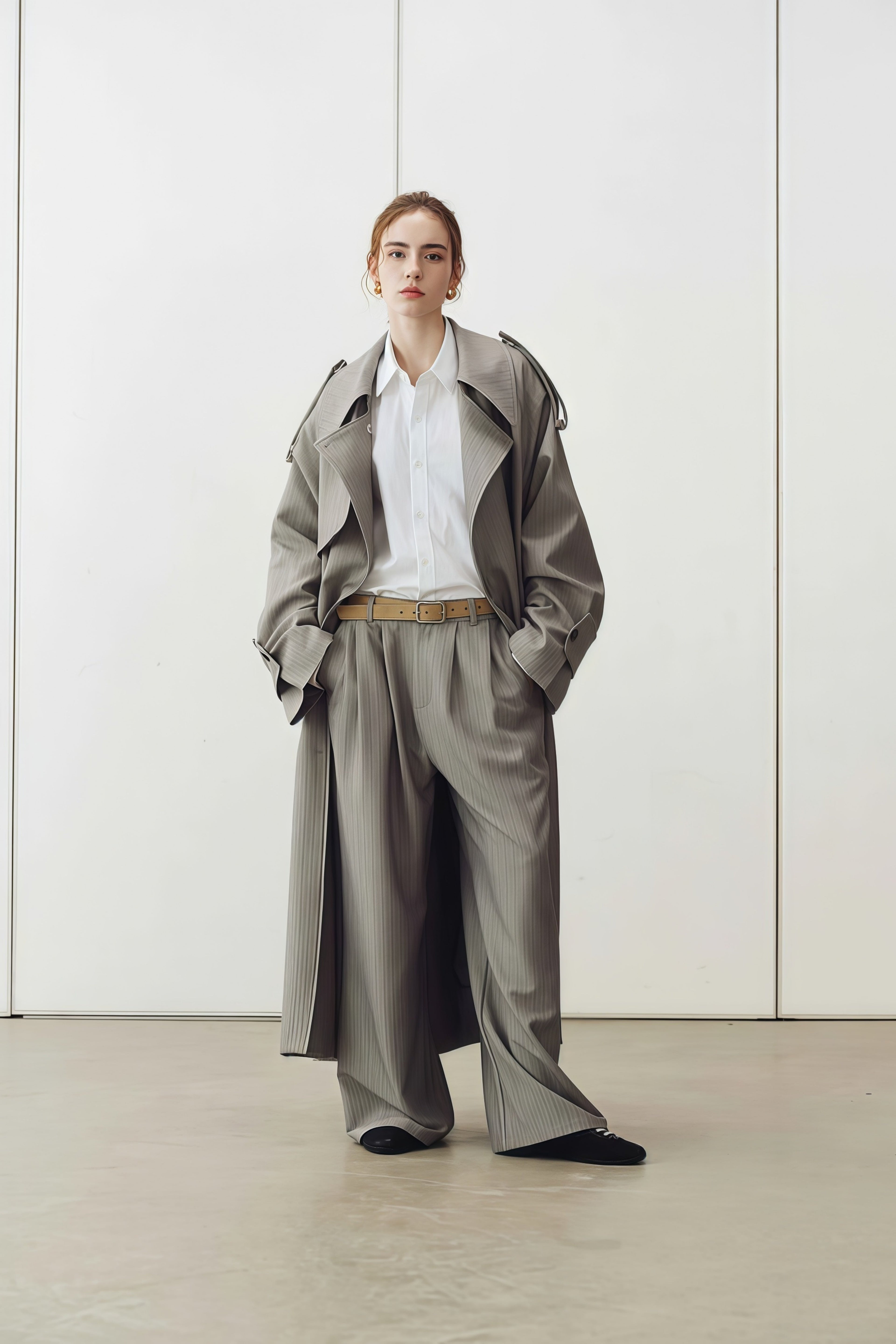 Clémence Grey Striped Trench Coat & Trousers Set