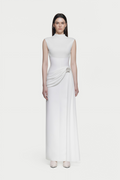 Arna White Knit Panel Gathered Maxi Dress