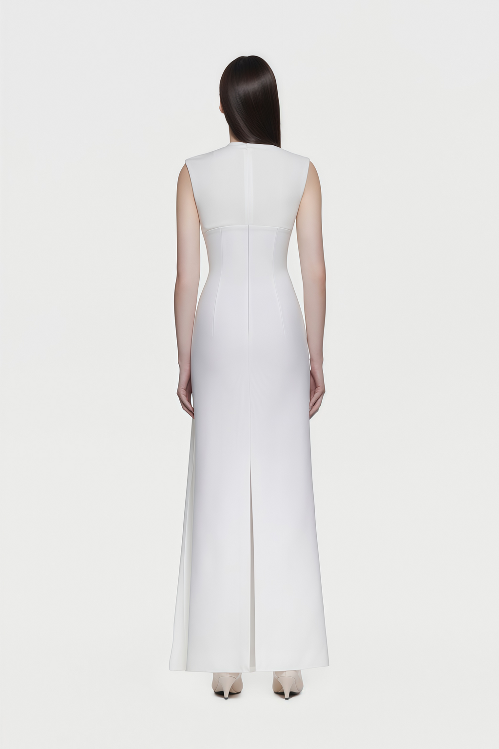 Arna White Knit Panel Gathered Maxi Dress