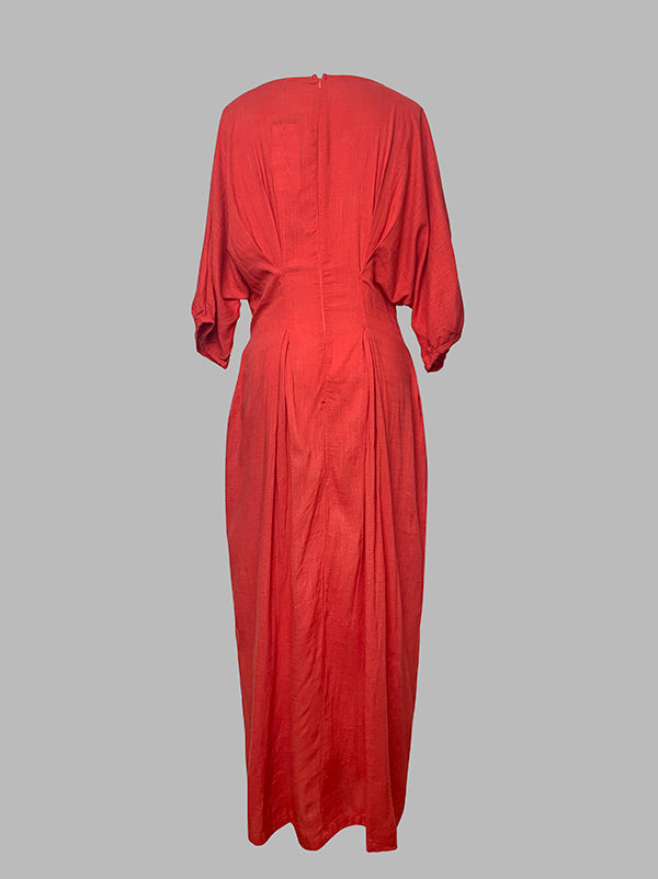 Half Sleeves Loose Solid Color Round-neck Maxi Dresses