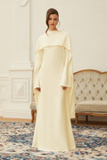 Piroska Yellow Pearl Trim Shawl Detail Maxi Dress