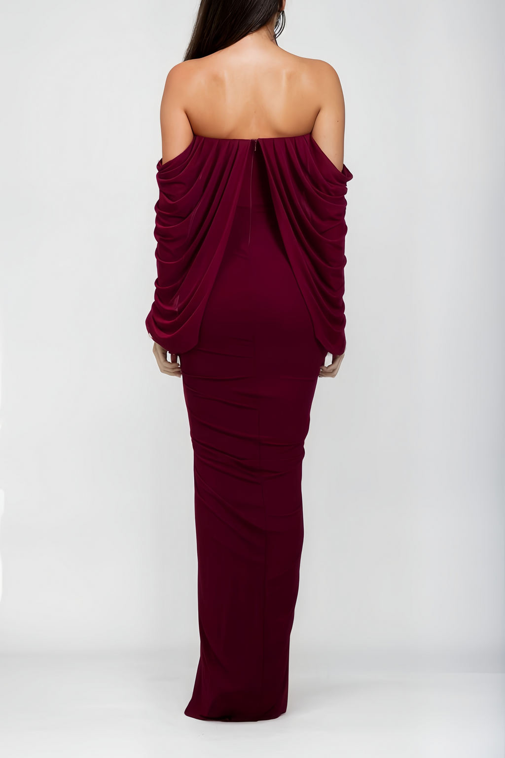 Eléa Red Cold Shoulder Draped Maxi Dress