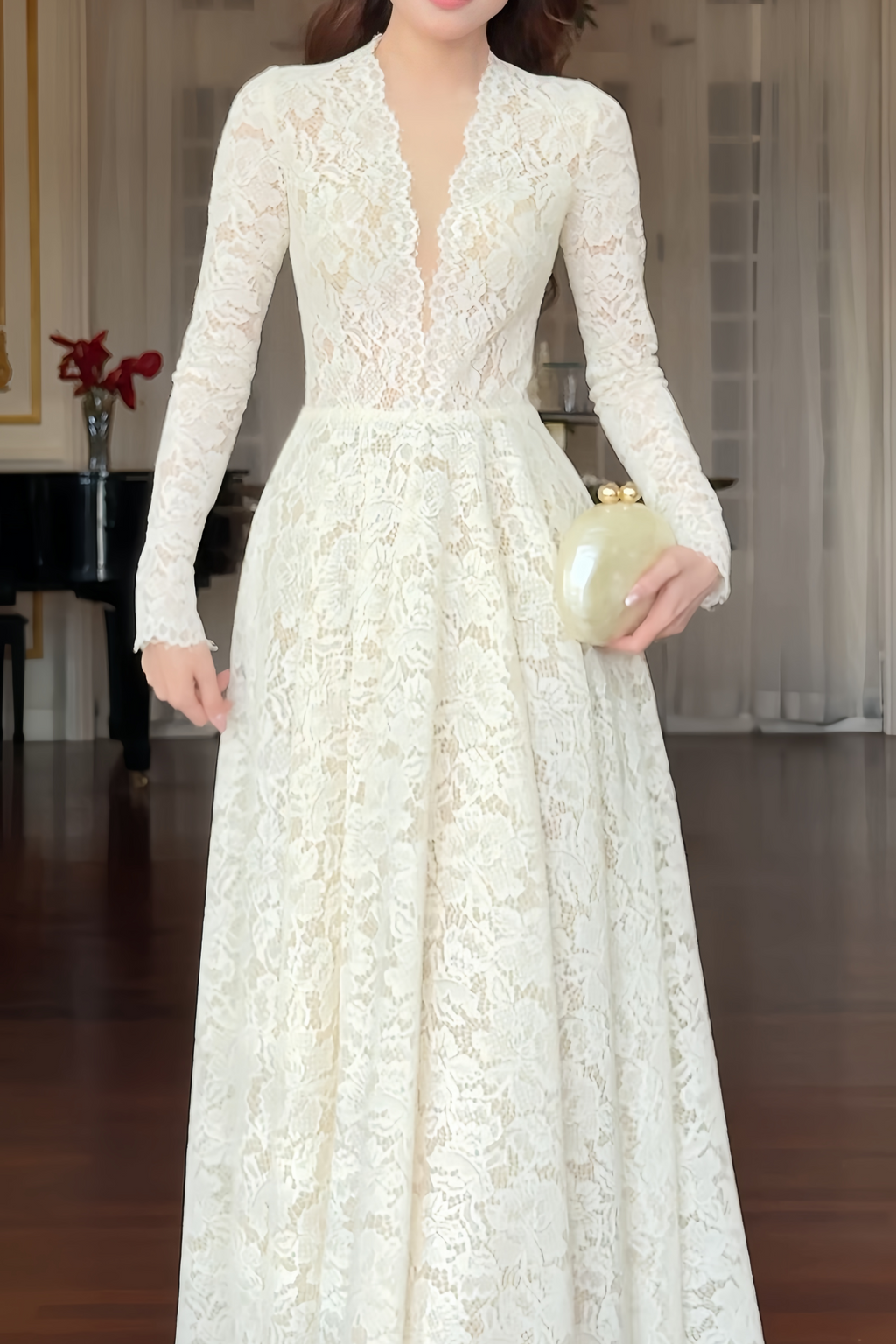 Oliana Ivory Lace Maxi Gown