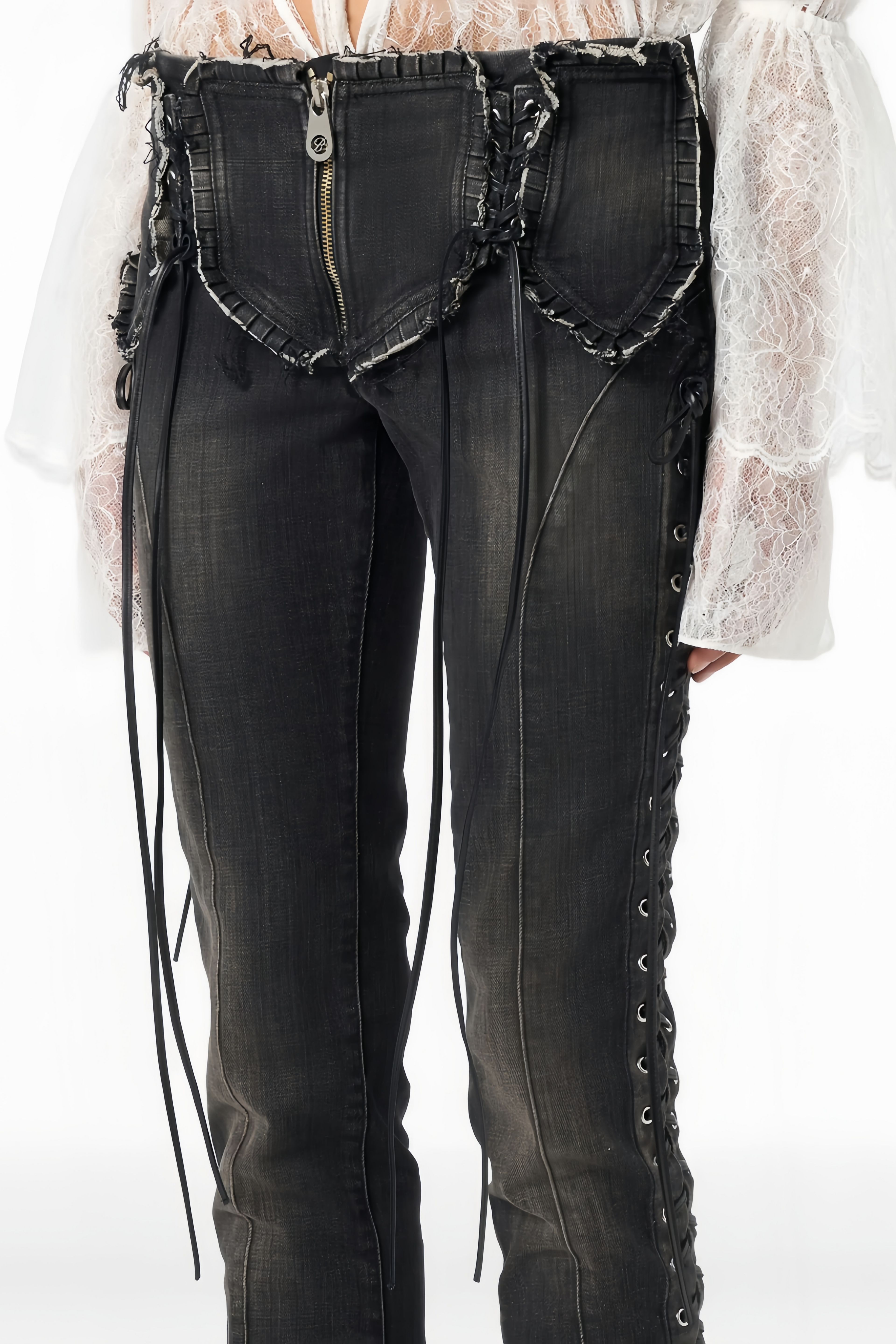 Vera Black Lace Up Flared Skinny Jeans