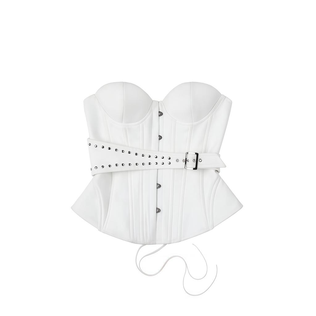 Tiril White Studded Belted Corset Top