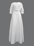 Half Sleeves Loose Belted Solid Color Deep V-Neck Maxi Dresses