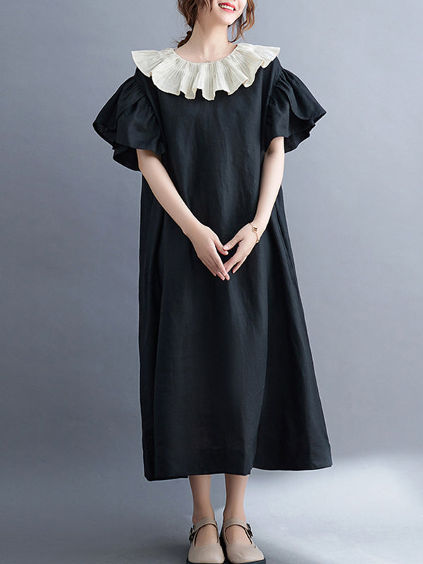 Original Vintage Falbala Contrast Color Midi Dress