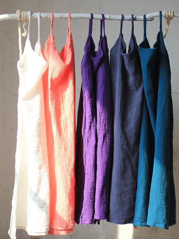 Vintage Solid Color Spaghetti-Neck Loose Sleeveless Mini Dress