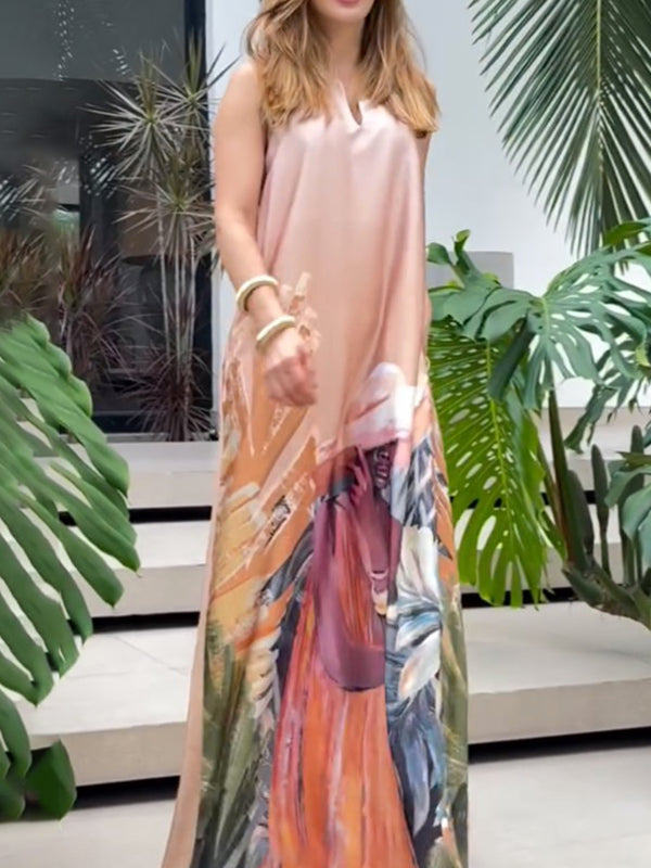 Loose Sleeveless Figure Pockets V-Neck Maxi Dresses
