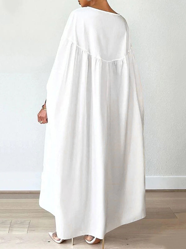 Batwing Sleeves Long Sleeves Solid Color Round-Neck Maxi Dresses